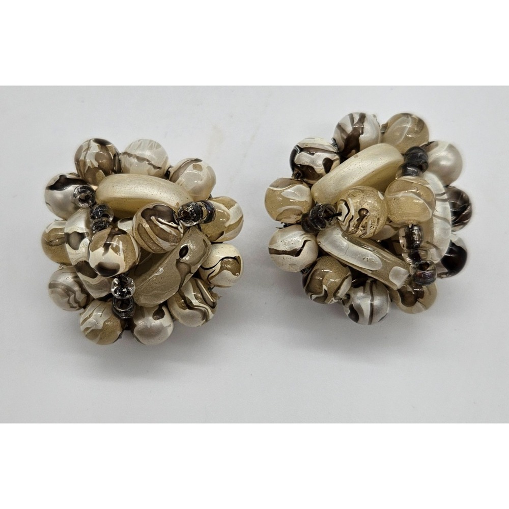 Vintage Cluster Bead Clip On Earrings Boho Statement Dangle‎ Earrings HONG KONG